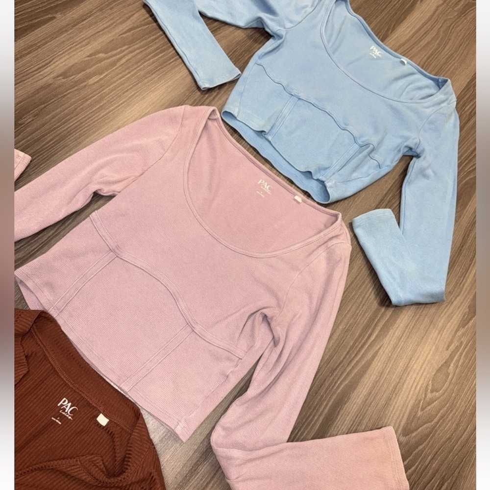 PACSUN Bundle Lot Long Sleeve Crop Tops Size Small Brown Lavender Blue - Picture 4 of 7